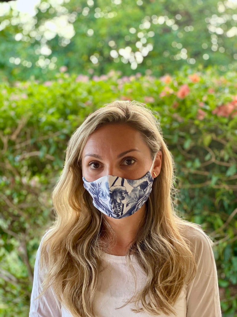 Eco-friendly Reversible Face Mask - Navy Floral and Midnight Blue
